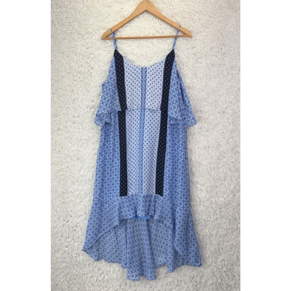 Kaari Blue‎ Hi-Low Dress XL Blue Geometric Print Boho Summer Sleeveless
